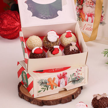 Caja para brigadeiros navideños con 6 cavidades y tapa transparente, tema Papá Noel (paquete de 10)